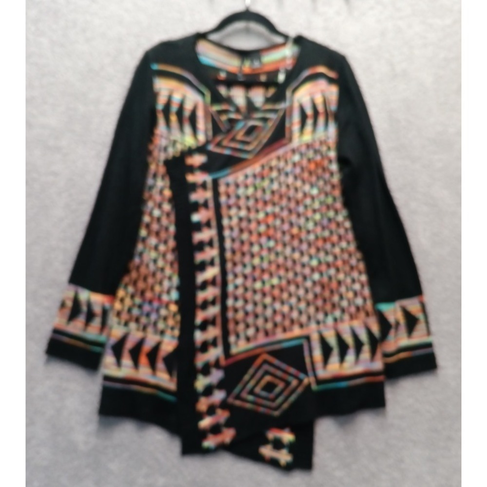 New Directions Tribal Aztec Cardigan Women‎ M Black Open Front Boho Festival